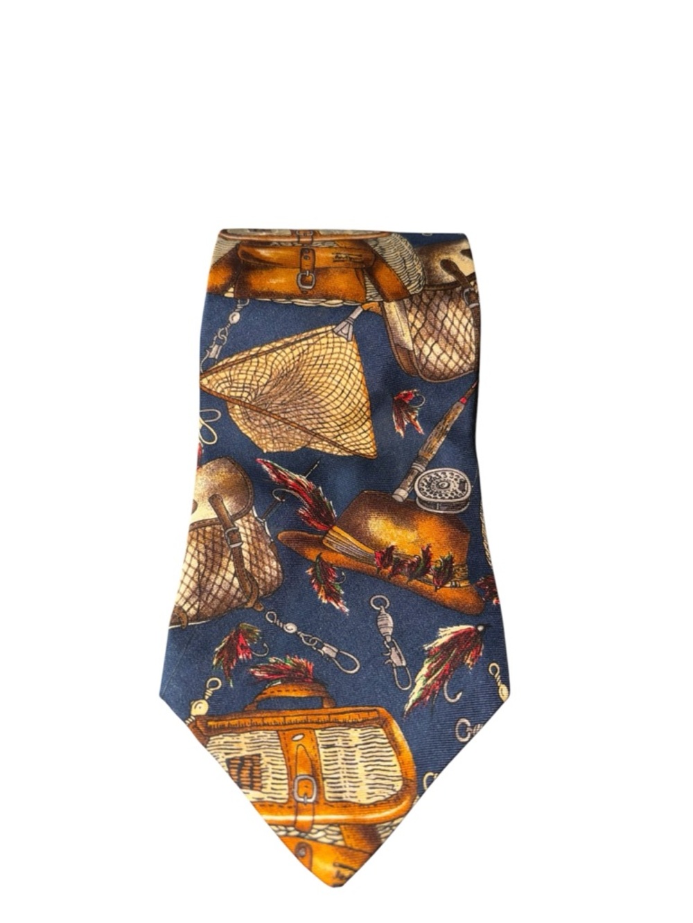 Ruff Hewn Fishing Tie Blue Novelty Angler Flies Hat 100% Silk MT3